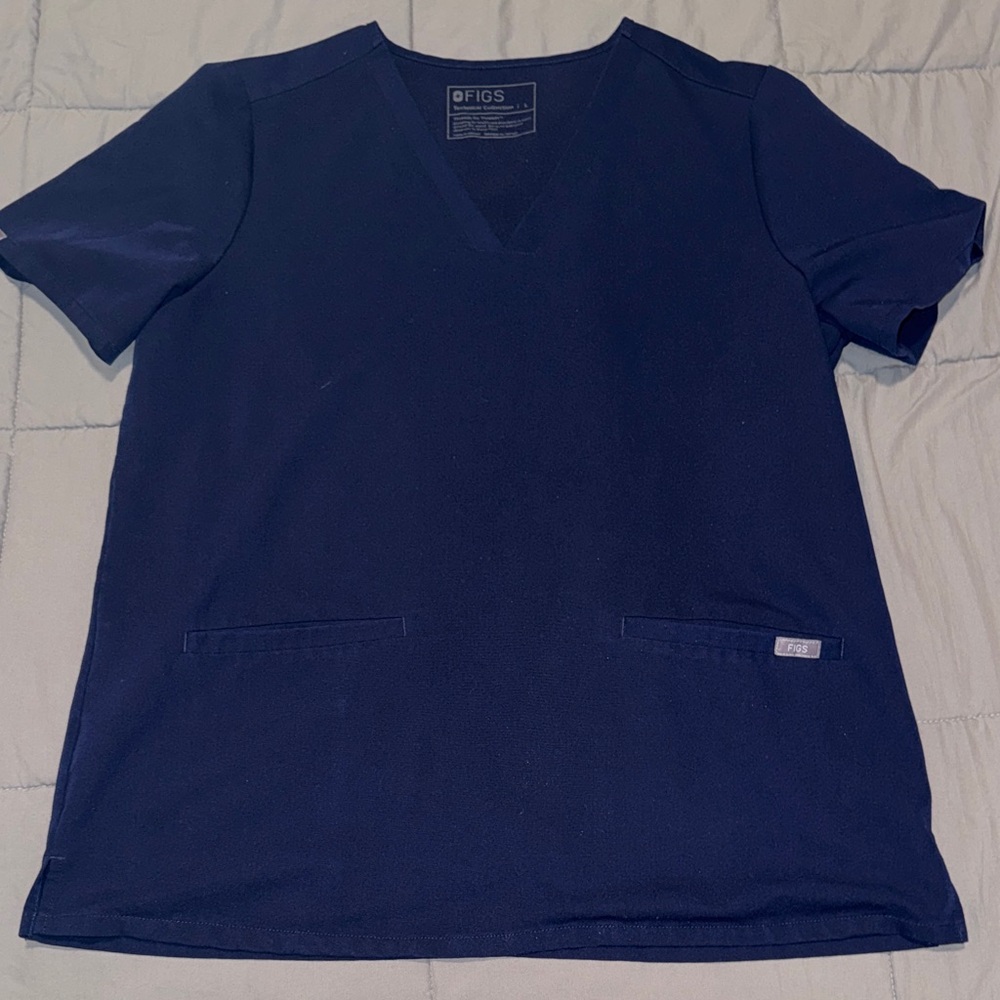 Figs Navy V-Neck Scrub Top with Front Pockets